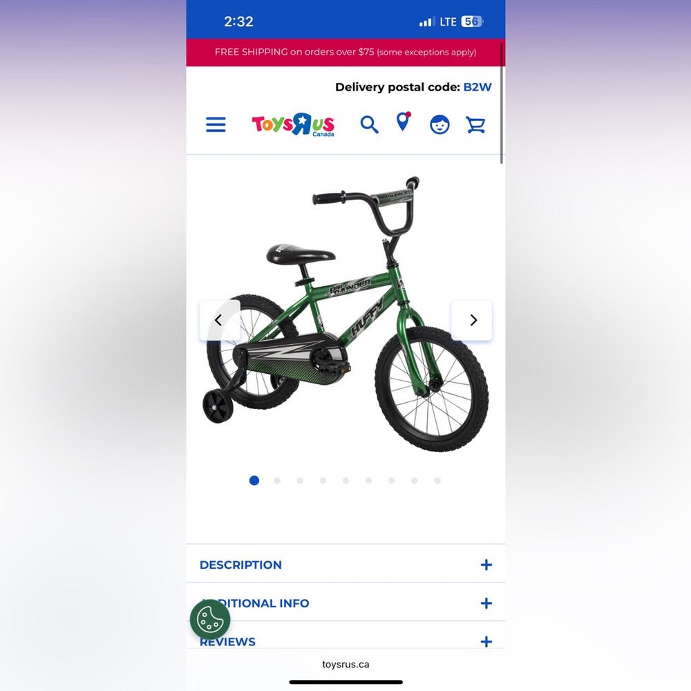 NWT Huffy Kids Green Bicycle with Training Wheels